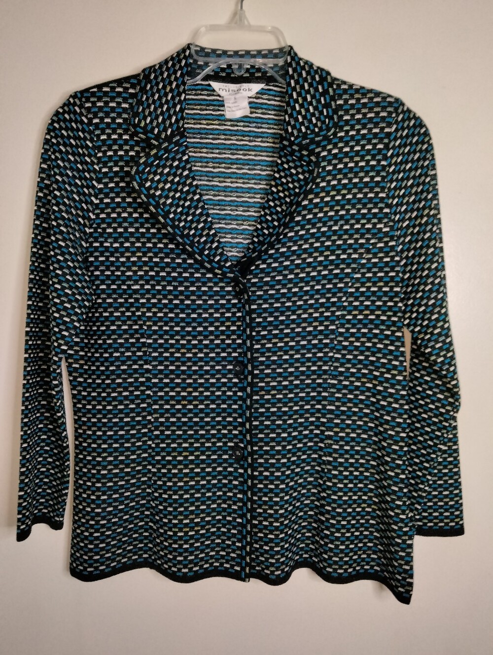 Misook (Size S) Petite Patterned Knit LS Button-Front Tunic Cardigan Shirt